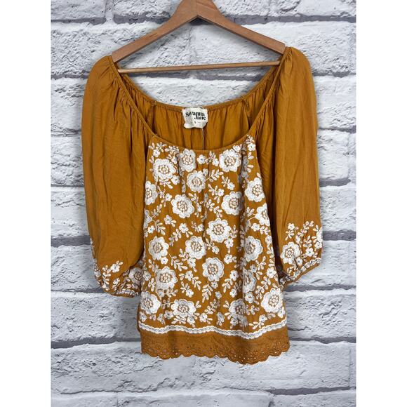 Savanna Jane Women L Boho Festival Floral Embroidered Cottagecore Peasant Blouse - Picture 3 of 12